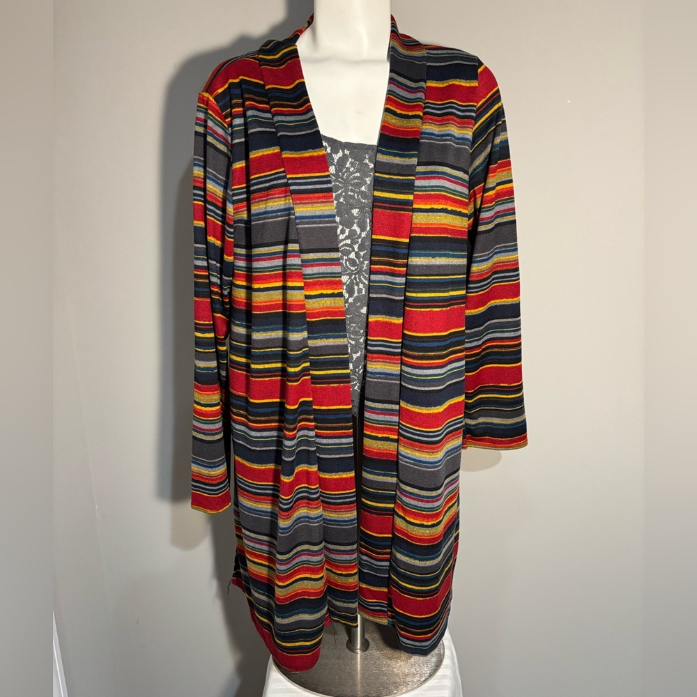 Star Vixen Womens 2X Striped Multicolor Open Cardigan 34" Length, New w/o Tags